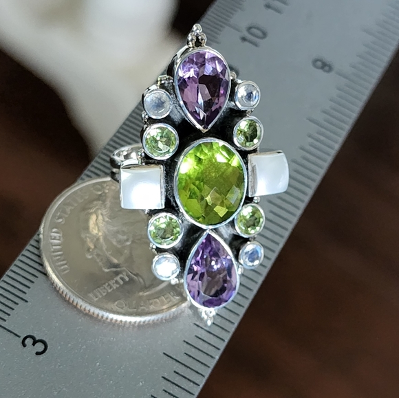 Nicky Butler 925 Sterling Silver Peridot Amethyst Pearl Ring NWT Designer Size 8 - Picture 2 of 12